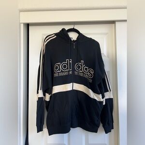 Adidas Black and Cream Zip-Up Hoodie